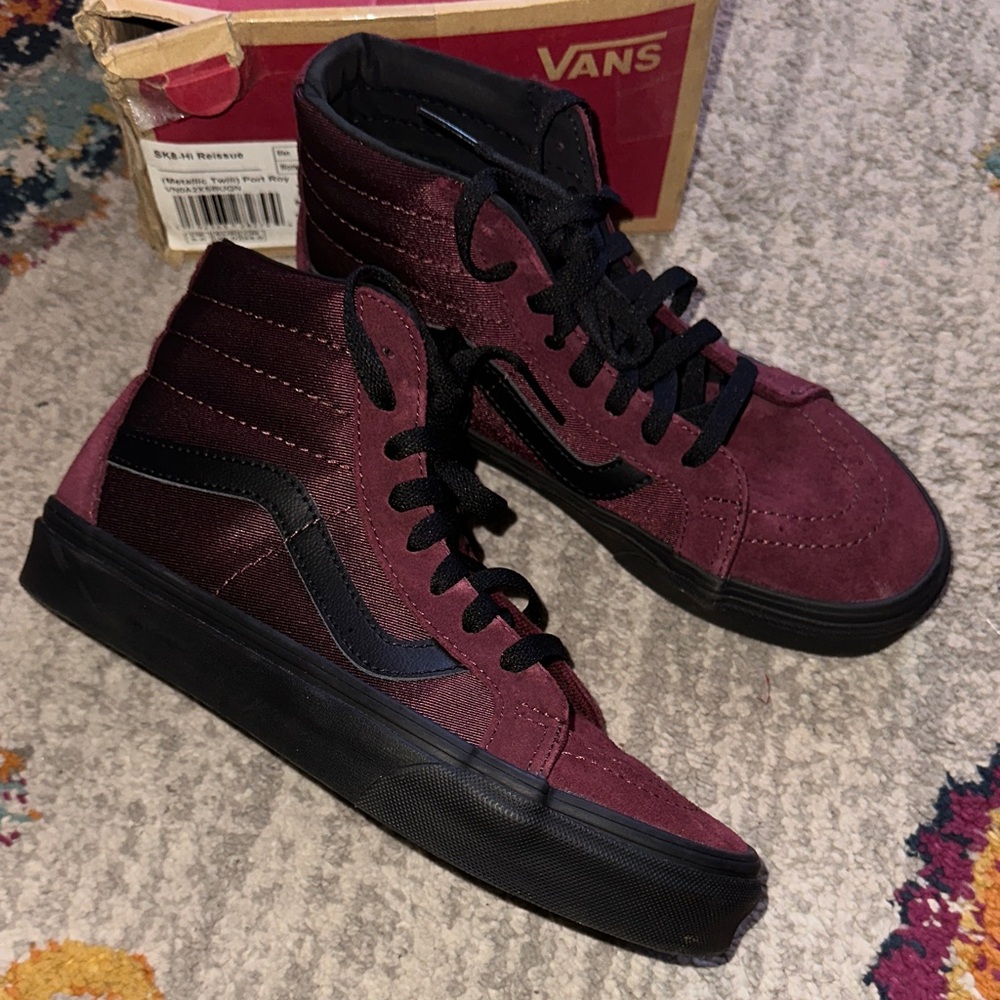 Vans Women's Burgundy and Black High-Top Sneakers - Picture 5 of 8
